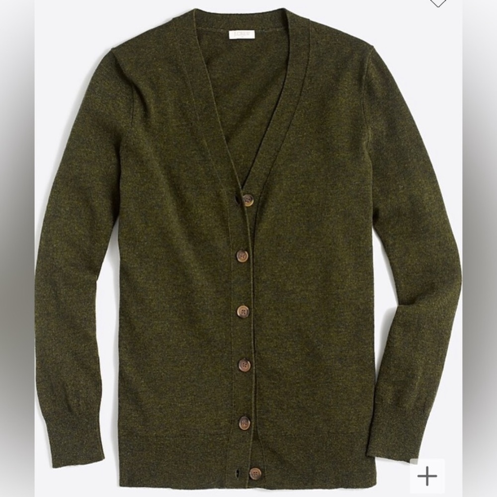 J. Crew v-neck wool blend cardigan sweater in Heather Olive